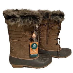 Sporto HAILEY Tall Duck Boots Brown Faux Fur Zip up Winter Size 7 NEW